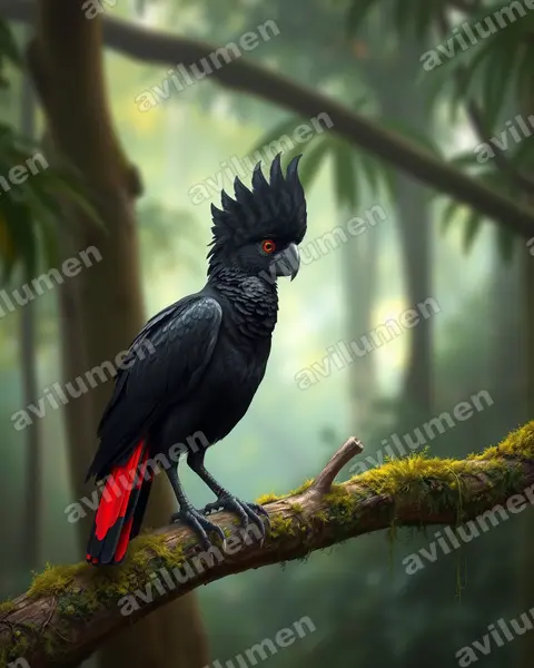 Ilustración en Realista: Calyptorhynchus banksii (Cacatúa colirroja)