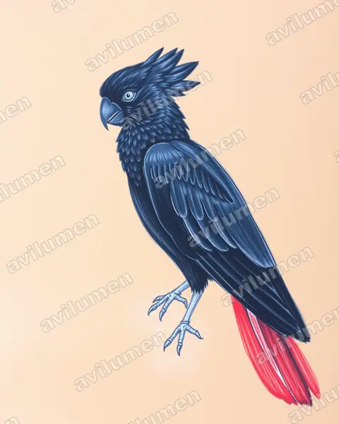 Ilustración en Lápiz de color: Calyptorhynchus banksii (Cacatúa colirroja)