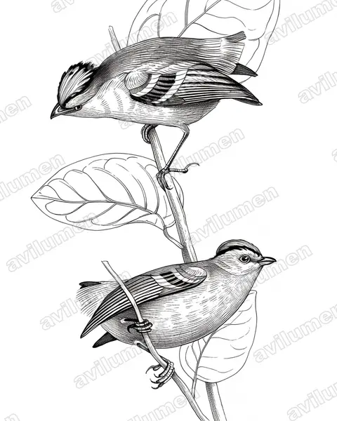 Ink illustration: Calyptura cristata (Kinglet Calyptura)