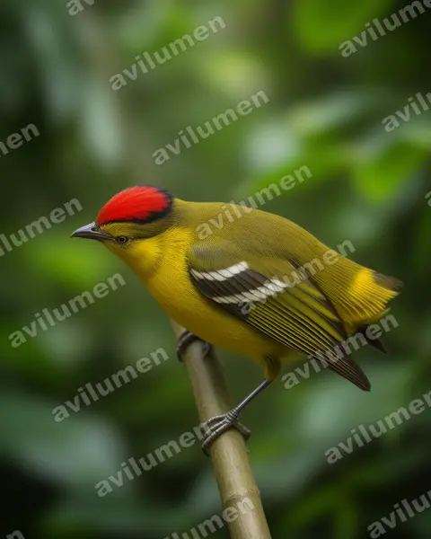 Realistic illustration: Calyptura cristata (Kinglet Calyptura)