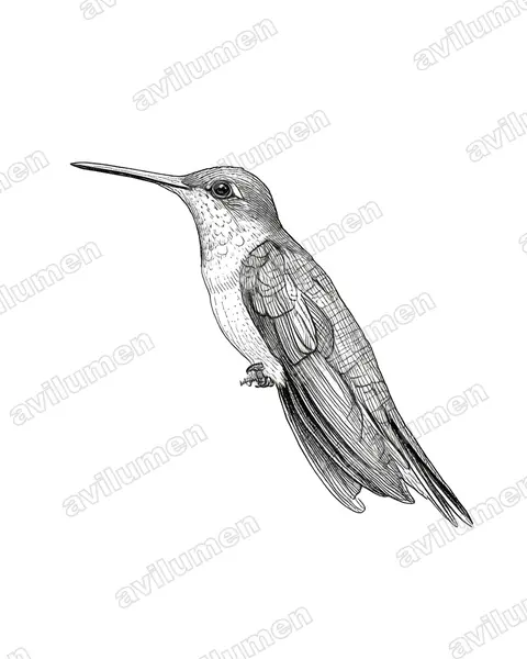 干旱林刀翅蜂鸟（Campylopterus calcirupicola）的钢笔墨线插画