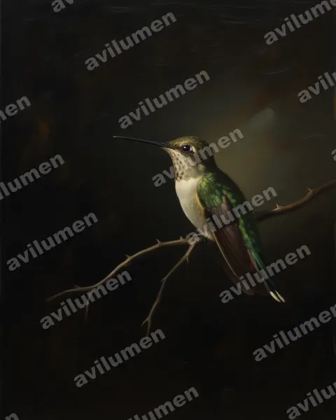 干旱林刀翅蜂鸟（Campylopterus calcirupicola）的油画插画