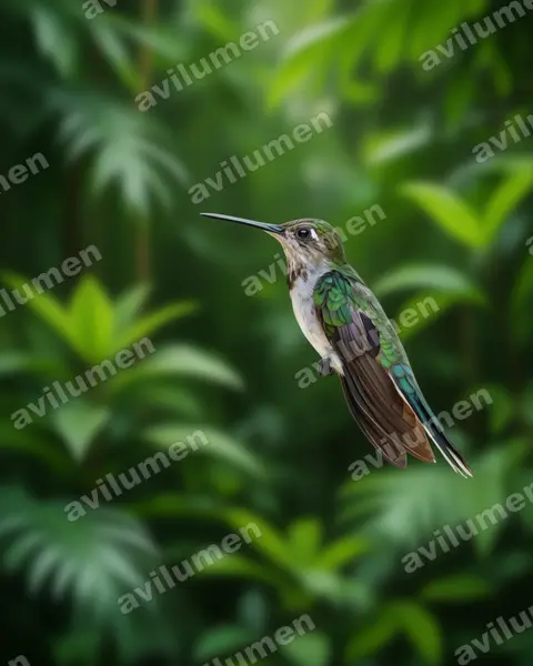 干旱林刀翅蜂鸟（Campylopterus calcirupicola）的写实插画