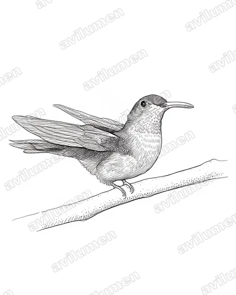 Illustration Encre : Campylopterus curvipennis (Campyloptère pampa)