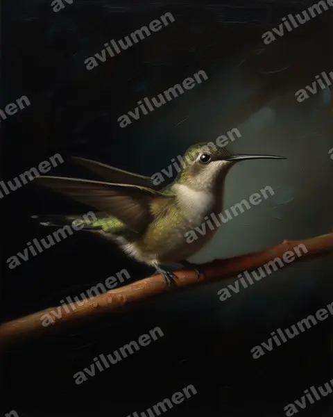 Illustration Huile : Campylopterus curvipennis (Campyloptère pampa)