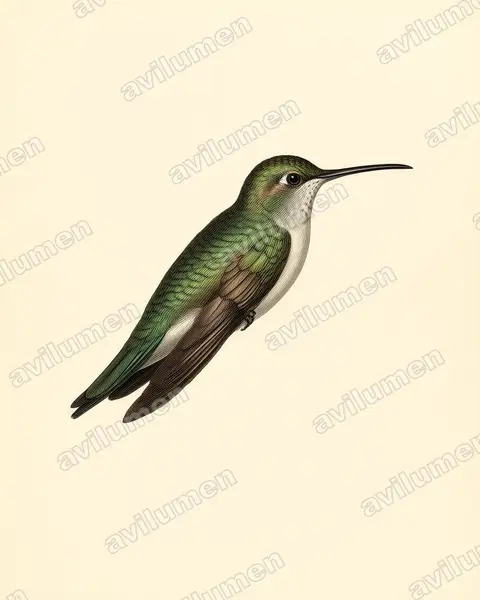 Ilustración en Lámina antigua: Campylopterus diamantinensis (Colibrí de Diamantina)