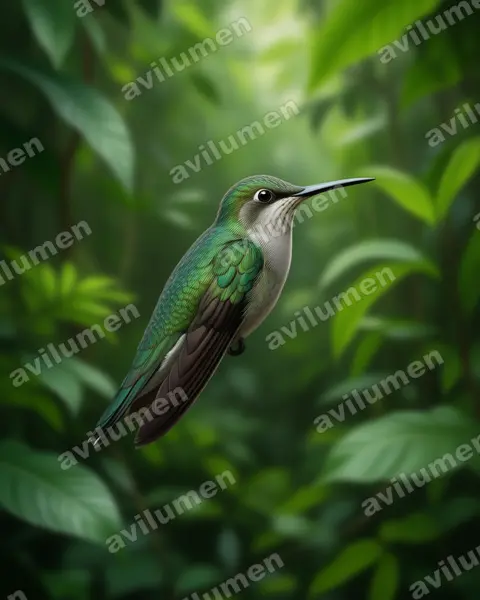 Ilustración en Realista: Campylopterus diamantinensis (Colibrí de Diamantina)