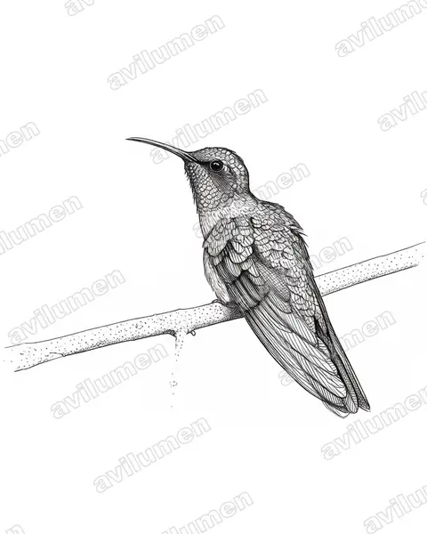 Illustration im Stil Tusche: Weißschwanz-Degenflügel (Campylopterus ensipennis)