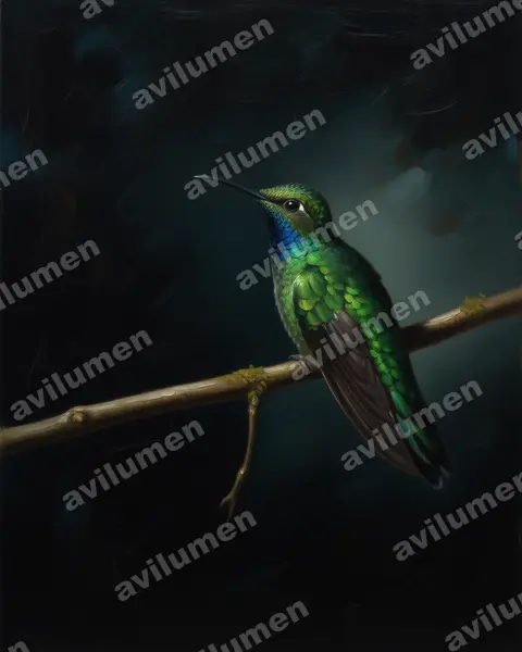 Illustration im Stil Öl: Weißschwanz-Degenflügel (Campylopterus ensipennis)