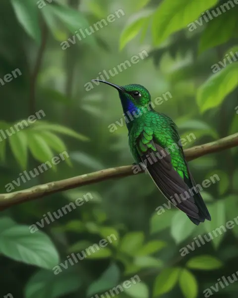 Illustration im Stil Realistisch: Weißschwanz-Degenflügel (Campylopterus ensipennis)