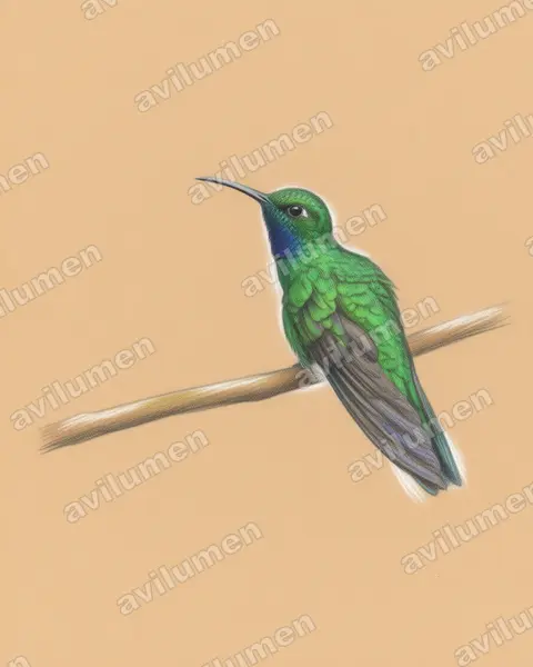 Illustration im Stil Buntstift: Weißschwanz-Degenflügel (Campylopterus ensipennis)