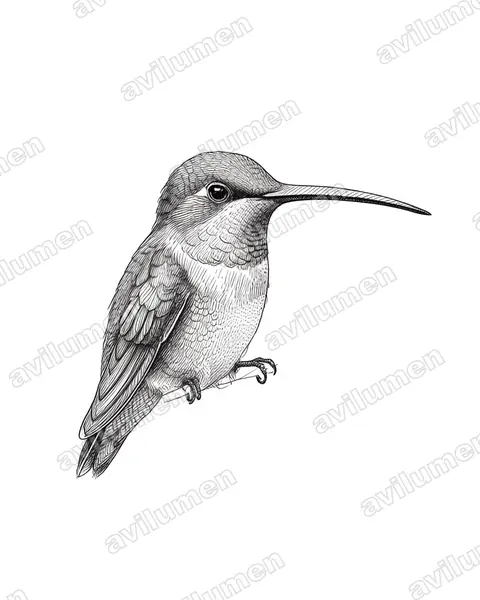 Ilustración en Tinta: Campylopterus falcatus (Colibrí lazulita​)