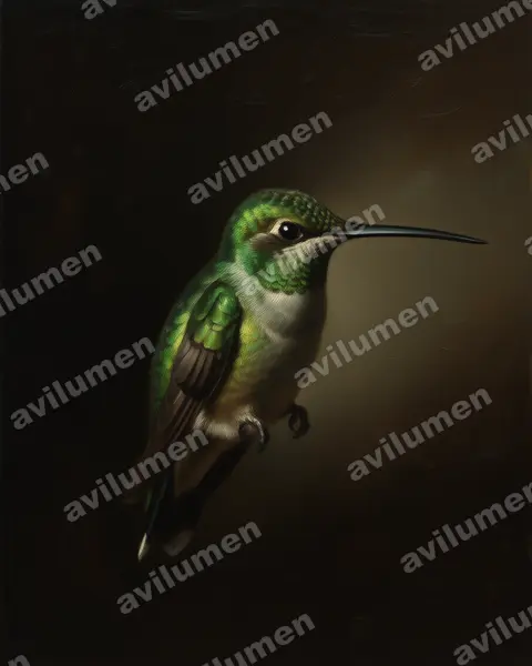 Ilustración en Óleo: Campylopterus falcatus (Colibrí lazulita​)