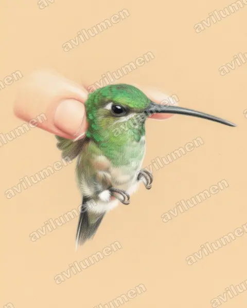 Ilustración en Lápiz de color: Campylopterus falcatus (Colibrí lazulita​)
