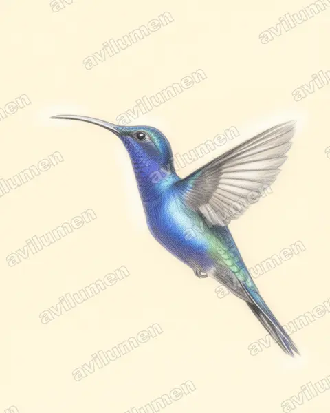 Illustration im Stil Buntstift: Violettdegenflügel (Campylopterus hemileucurus)