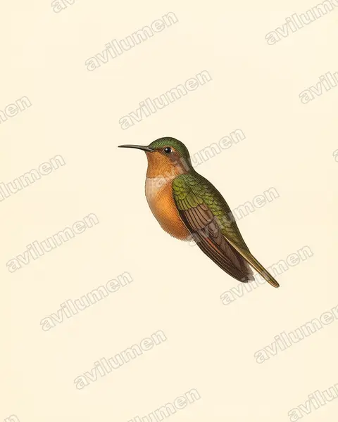 Illustration im Stil Historische Tafel: Rostbauch-Degenflügel (Campylopterus hyperythrus)
