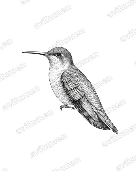 Illustration im Stil Tusche: Rostbauch-Degenflügel (Campylopterus hyperythrus)