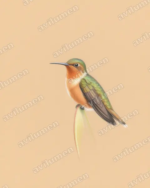 Illustration im Stil Buntstift: Rostbauch-Degenflügel (Campylopterus hyperythrus)