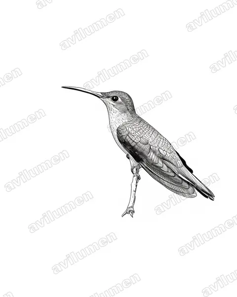 Illustration Encre : Campylopterus largipennis (Campyloptère à ventre gris)