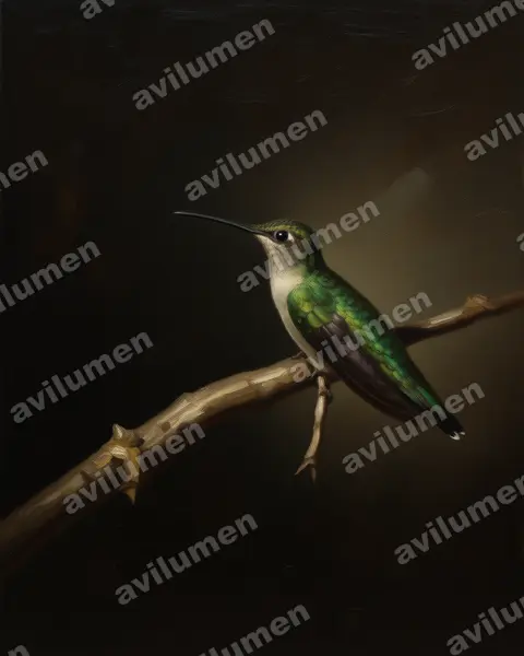 Illustration Huile : Campylopterus largipennis (Campyloptère à ventre gris)