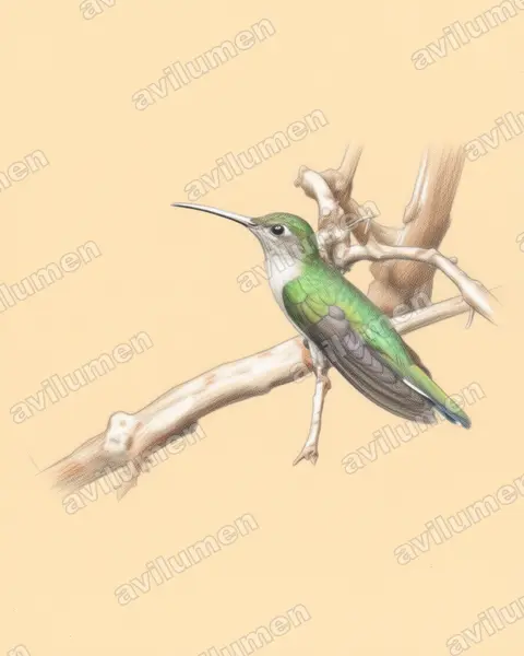 Illustration Crayon de couleur : Campylopterus largipennis (Campyloptère à ventre gris)