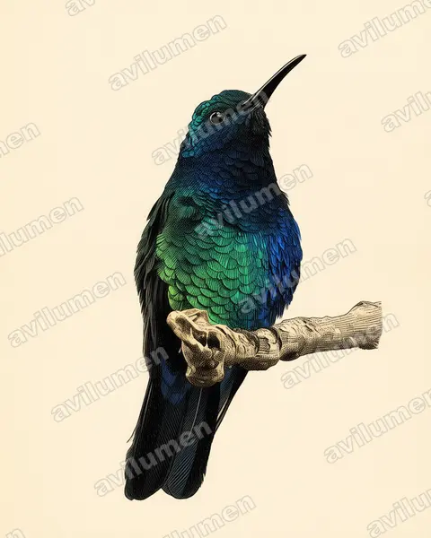 Illustration im Stil Historische Tafel: Santa-Marta-Degenflügel (Campylopterus phainopeplus)