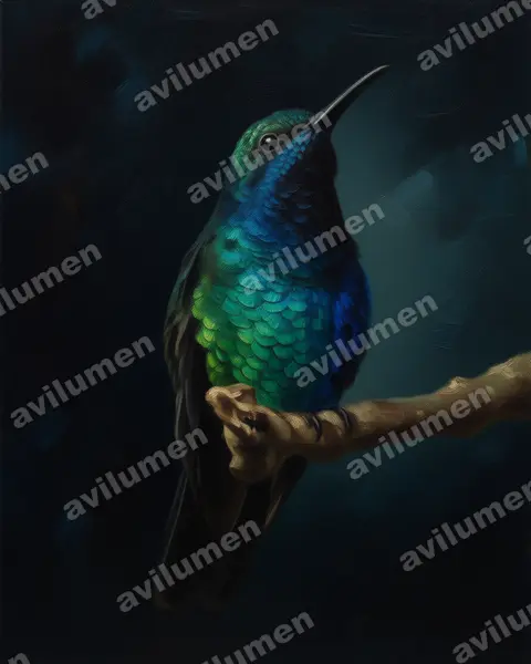 Illustration im Stil Öl: Santa-Marta-Degenflügel (Campylopterus phainopeplus)