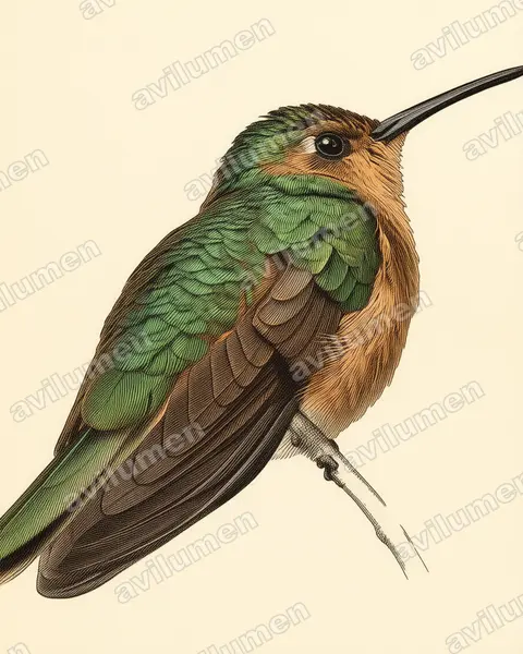 Ilustración en Lámina antigua: Campylopterus rufus (Pampa rufa)