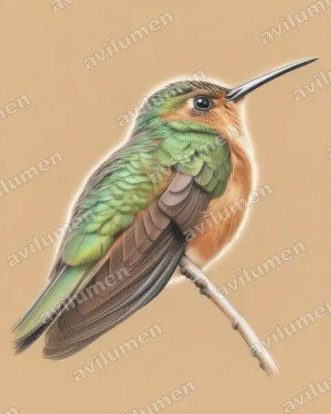 Ilustración en Lápiz de color: Campylopterus rufus (Pampa rufa)