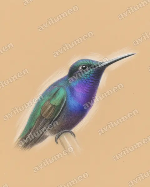 Illustration im Stil Buntstift: Napodegenflügel (Campylopterus villaviscensio)