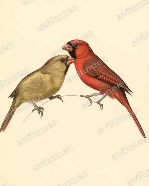 Illustration Planche ancienne : Cardinalis cardinalis (Cardinal rouge)