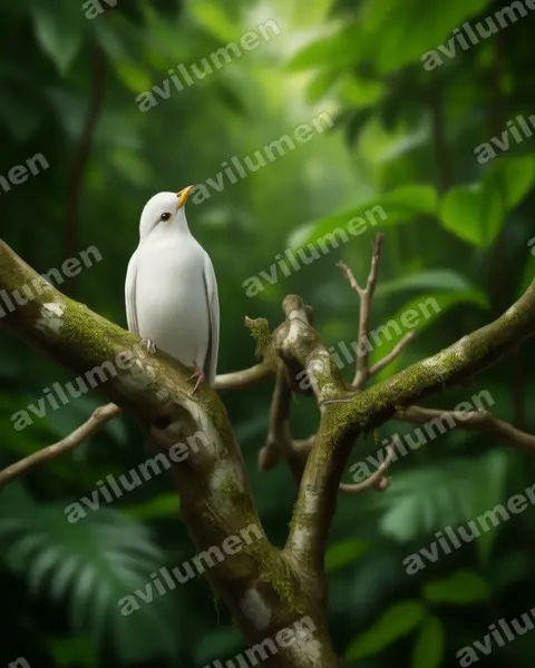 Ilustración en Realista: Carpodectes antoniae (Cotinga piquiamarillo​)
