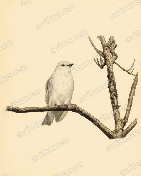 Vintage plate illustration: Carpodectes hopkei (Black-tipped Cotinga)