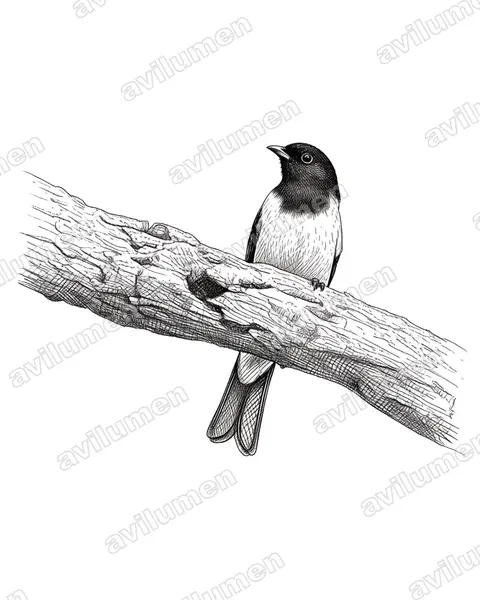 Hooded Berryeater（Carpornis cucullata）的钢笔墨线插画