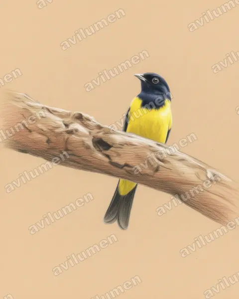 Hooded Berryeater（Carpornis cucullata）的彩色铅笔插画