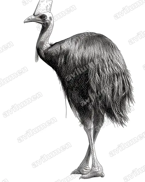 Illustration Encre : Casuarius casuarius (Casoar à casque)