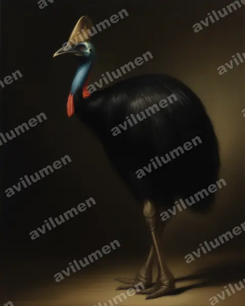 Illustration Huile : Casuarius casuarius (Casoar à casque)