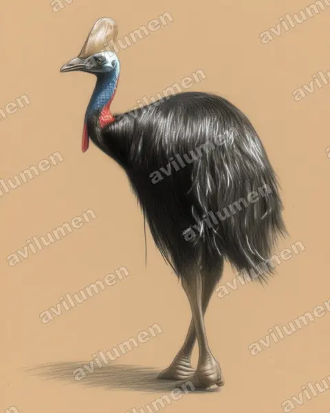 Illustration Crayon de couleur : Casuarius casuarius (Casoar à casque)