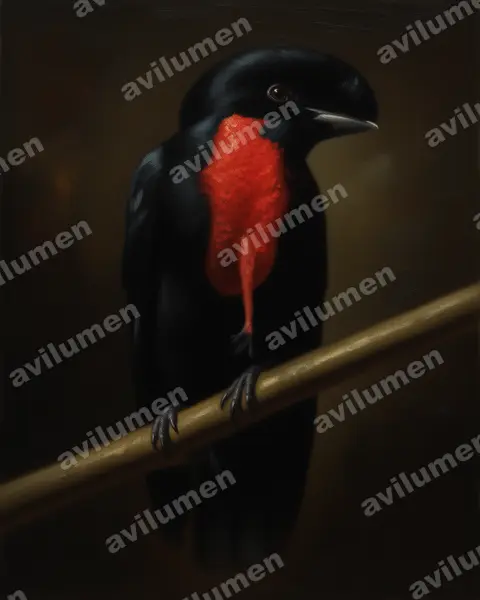 Illustration im Stil Öl: Bare-necked Umbrellabird (Cephalopterus glabricollis)