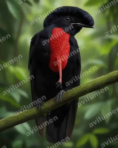 Illustration im Stil Realistisch: Bare-necked Umbrellabird (Cephalopterus glabricollis)