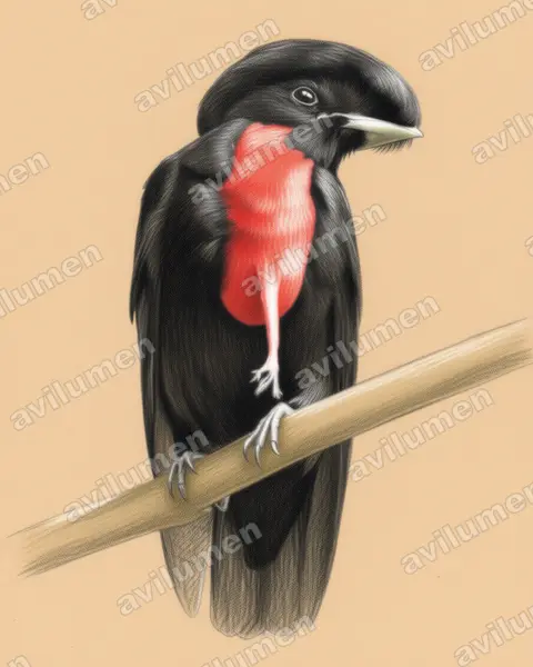 Illustration im Stil Buntstift: Bare-necked Umbrellabird (Cephalopterus glabricollis)