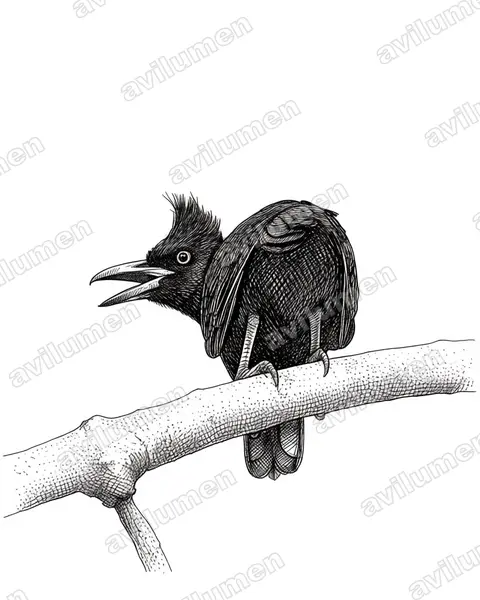 Ilustración en Tinta: Cephalopterus ornatus (Paragüero ornado)