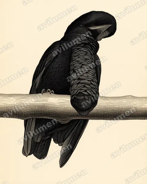 Ilustración en Lámina antigua: Cephalopterus penduliger (Paragüero corbatudo)