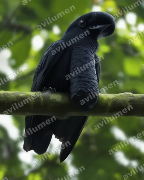 Ilustración en Realista: Cephalopterus penduliger (Paragüero corbatudo)