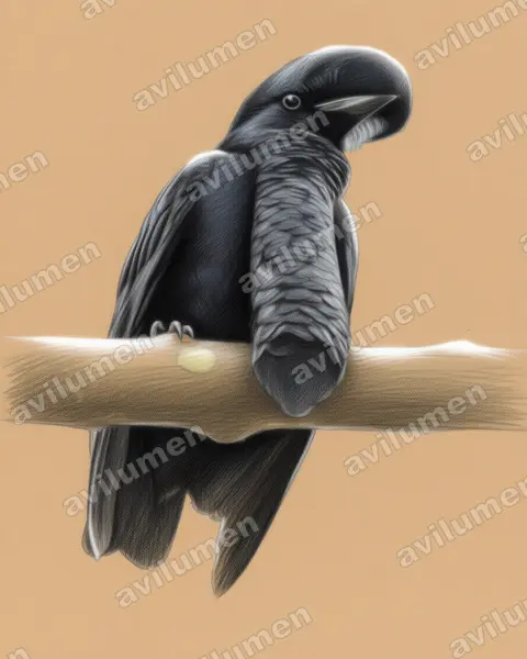 Ilustración en Lápiz de color: Cephalopterus penduliger (Paragüero corbatudo)