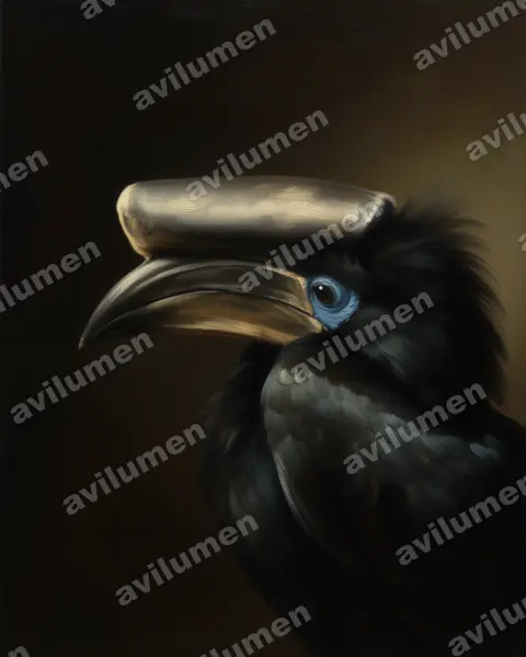 Illustration Huile : Ceratogymna atrata (Calao à casque noir)