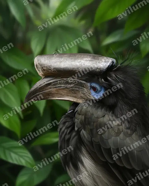 Illustration Réaliste : Ceratogymna atrata (Calao à casque noir)
