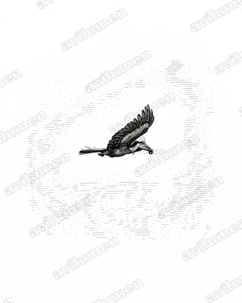 黄盔噪犀鸟(Ceratogymna elata)的钢笔墨线插画