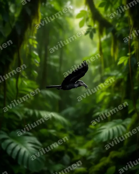 黄盔噪犀鸟(Ceratogymna elata)的写实插画