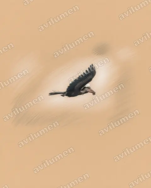 黄盔噪犀鸟(Ceratogymna elata)的彩色铅笔插画